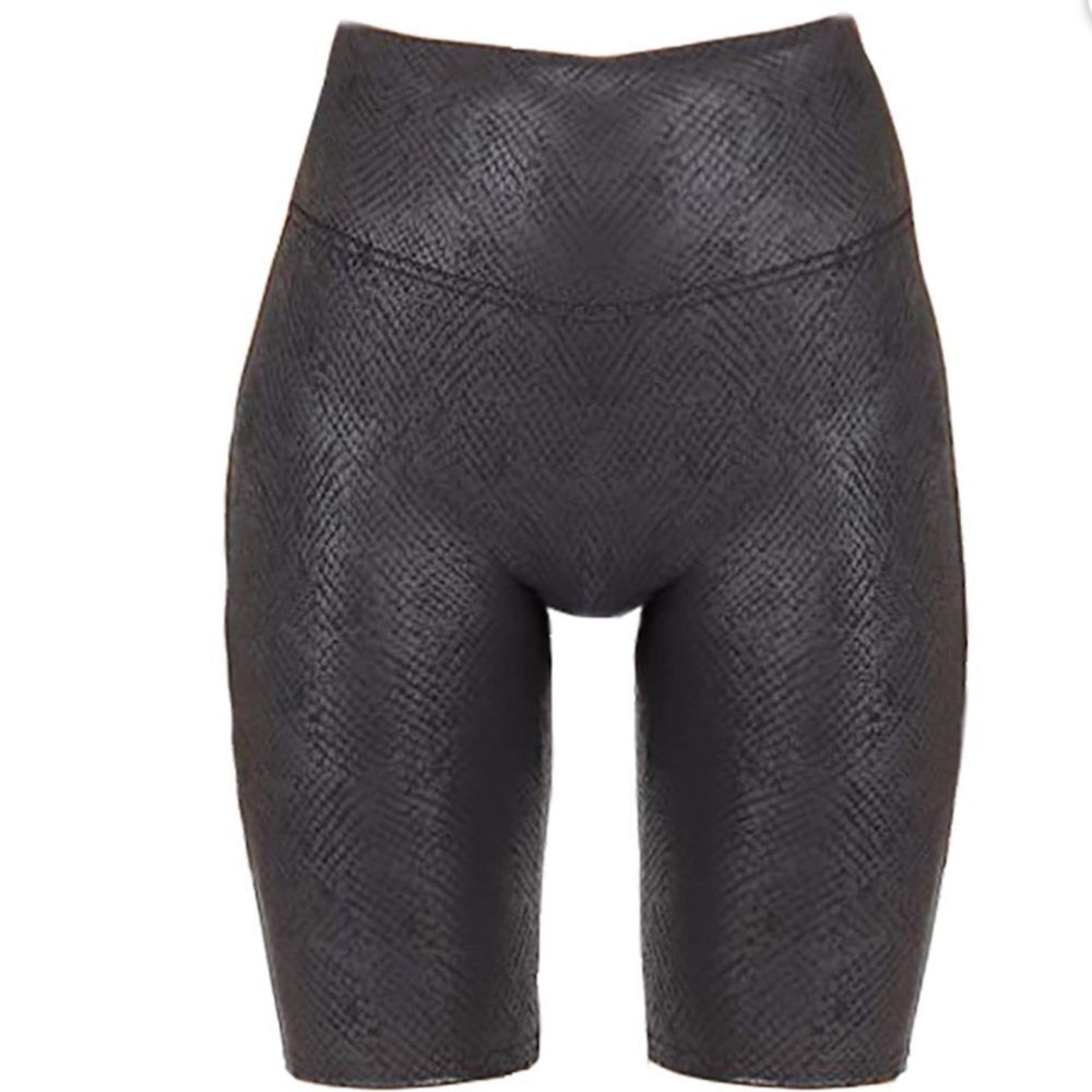 SPANX Women's Faux Leather Bike Shorts Metallic Snake Size Medium